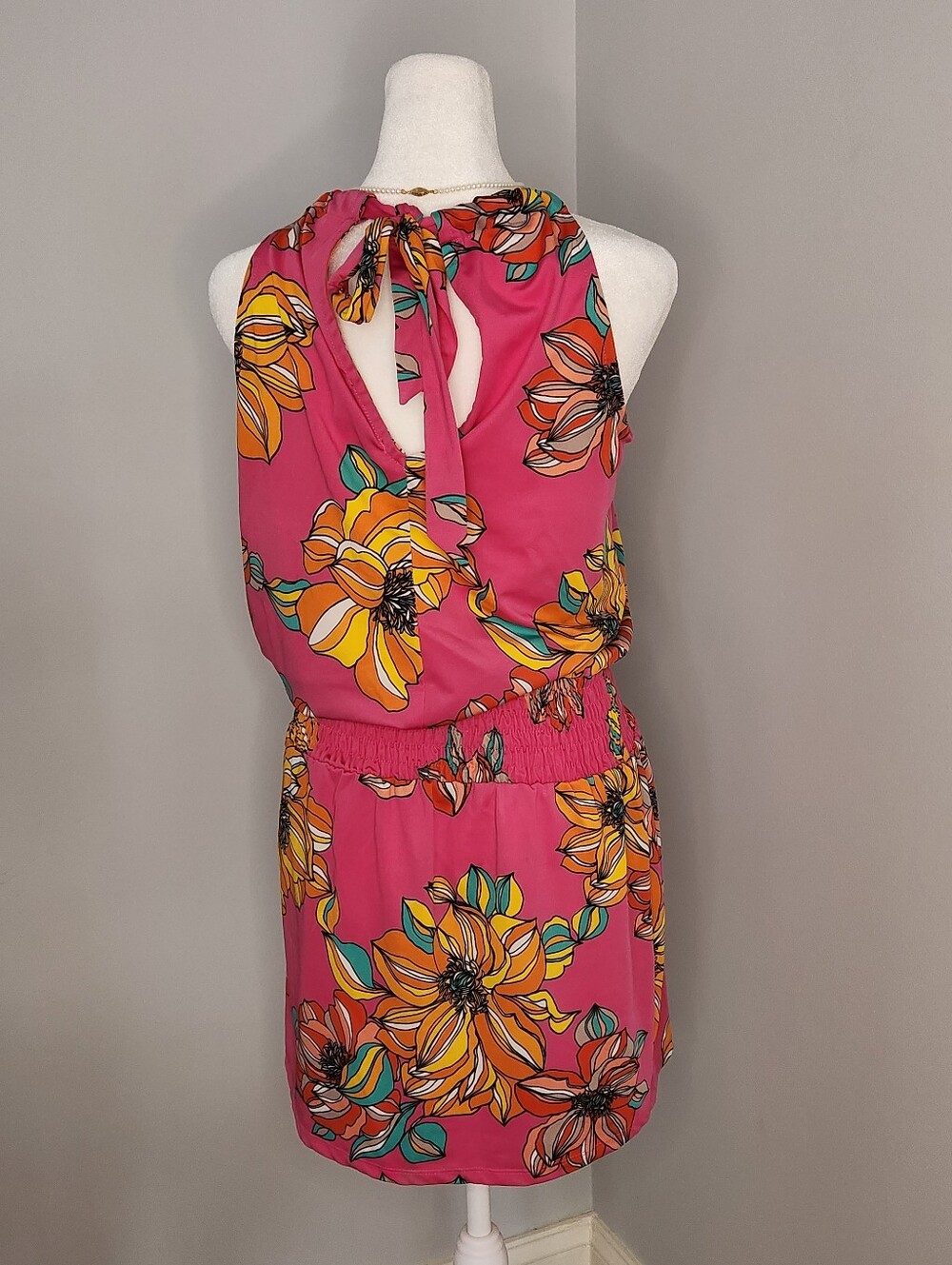 Trina Turk Fuschia, Teal and Orange Floral Halter Mini Dress S - Picture 4 of 10